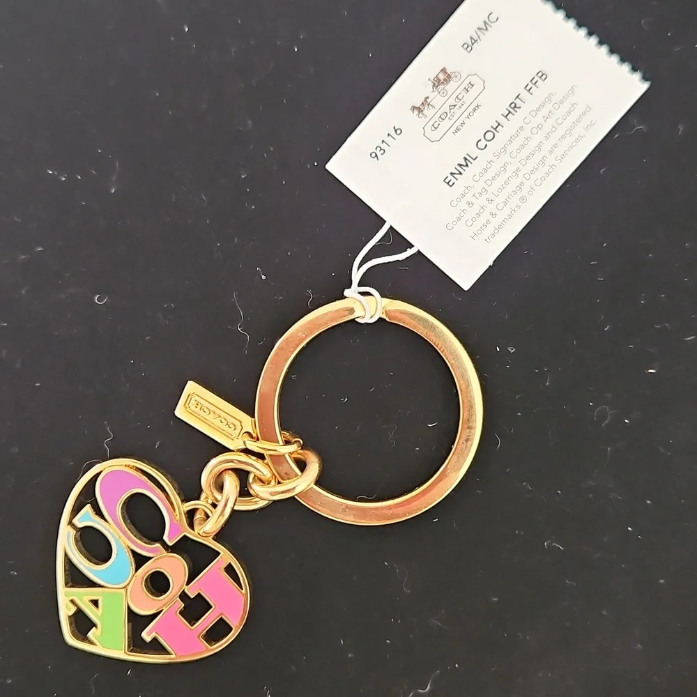 RARE COACH Poppy Heart Key Chain Ring Candy colored Key Fob Hang Tag - Picture 2 of 5
